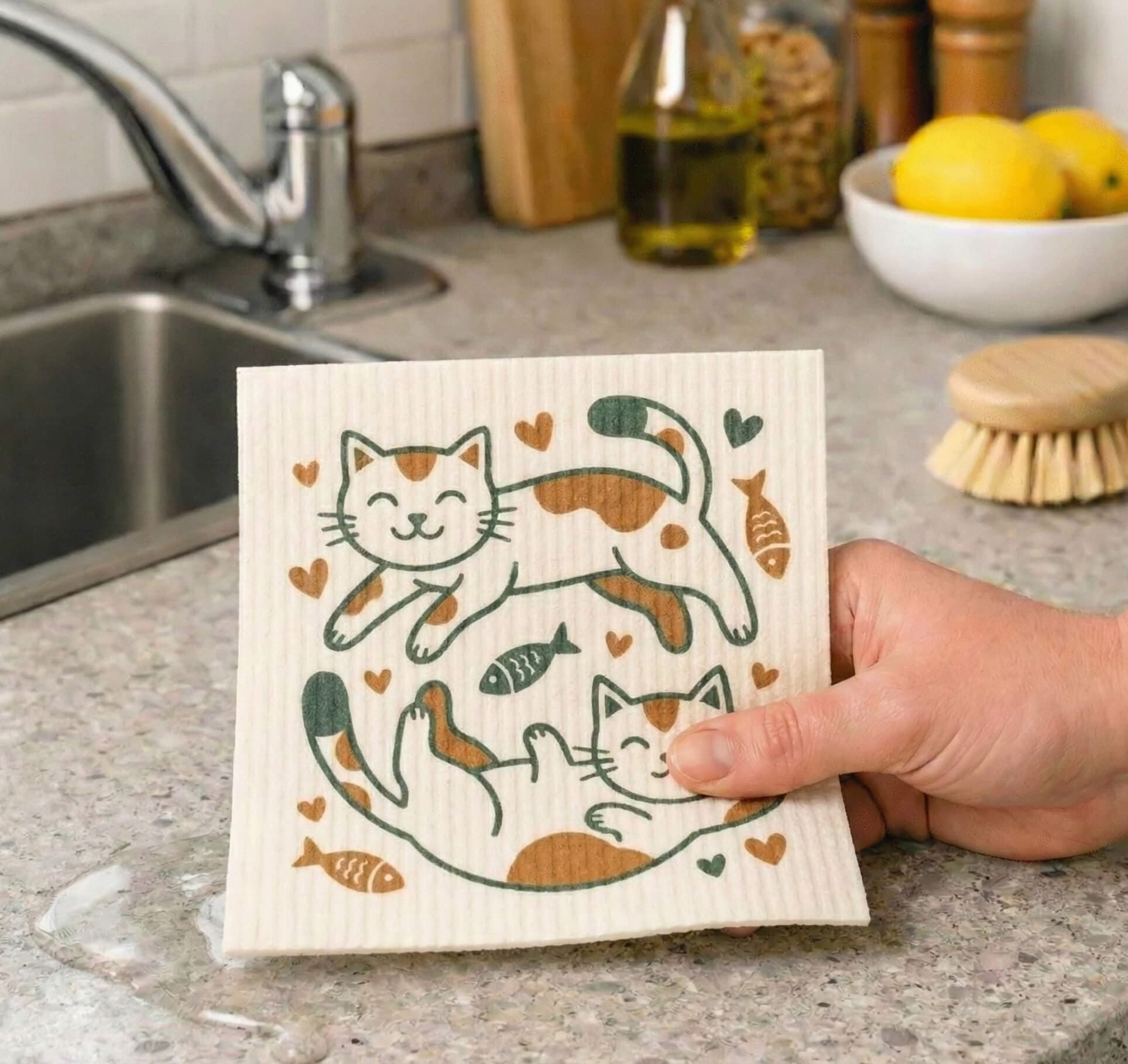 Gjenbrukbar svensk kjøkkenklut laget av cellulose og bomull