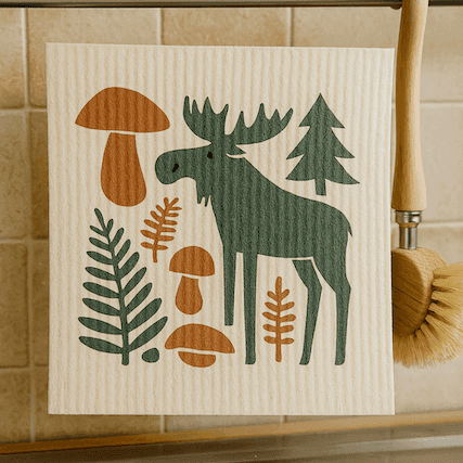 Nature and moose design dishcloth