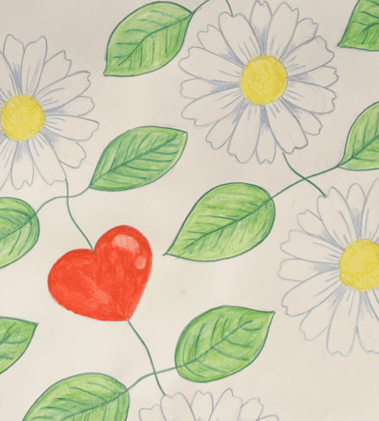 Päivänkakkara-sydän tiskiliina