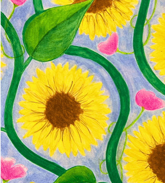 Auringonkukka-köynnös tiskiliina